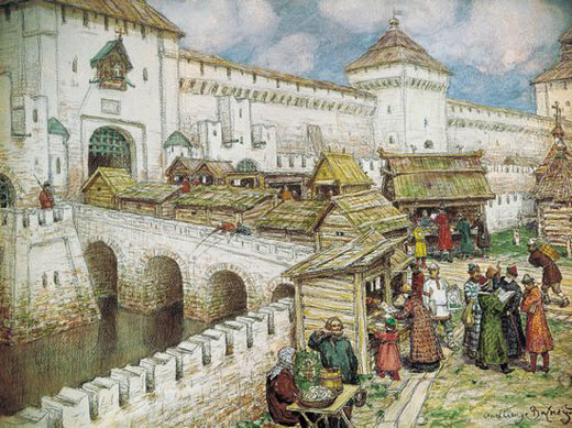 Книжные лавочки на Спасском мосту в XVII веке.